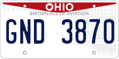 OH license plate GND3870