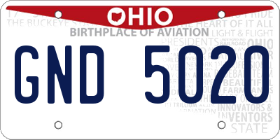 OH license plate GND5020