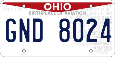 OH license plate GND8024