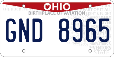 OH license plate GND8965