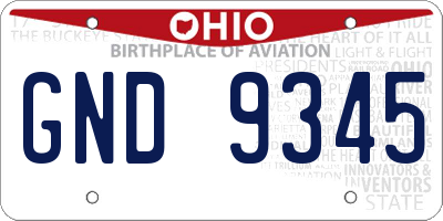 OH license plate GND9345