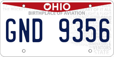 OH license plate GND9356