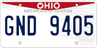 OH license plate GND9405