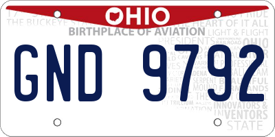 OH license plate GND9792
