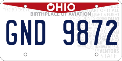 OH license plate GND9872