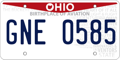 OH license plate GNE0585