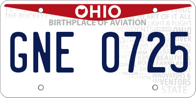 OH license plate GNE0725