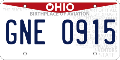 OH license plate GNE0915