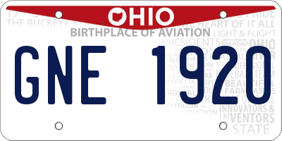 OH license plate GNE1920