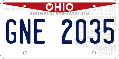 OH license plate GNE2035