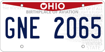 OH license plate GNE2065