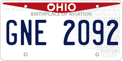 OH license plate GNE2092