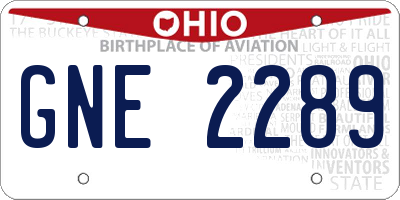 OH license plate GNE2289