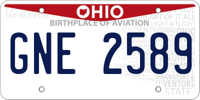 OH license plate GNE2589