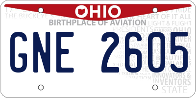 OH license plate GNE2605