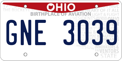 OH license plate GNE3039