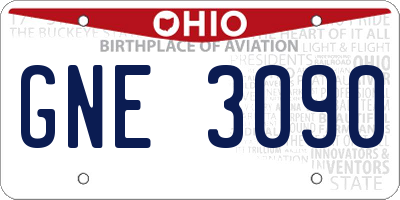 OH license plate GNE3090