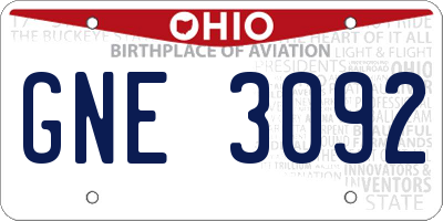 OH license plate GNE3092