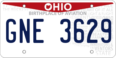 OH license plate GNE3629