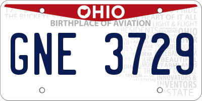 OH license plate GNE3729