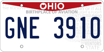 OH license plate GNE3910