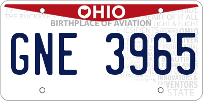 OH license plate GNE3965