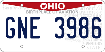 OH license plate GNE3986