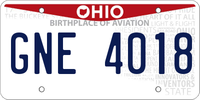 OH license plate GNE4018