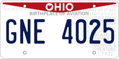 OH license plate GNE4025