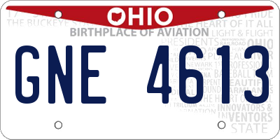 OH license plate GNE4613