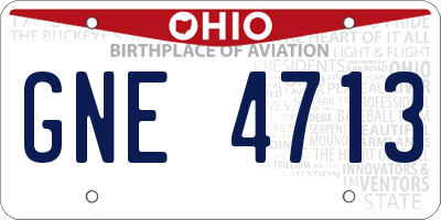 OH license plate GNE4713