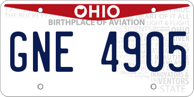 OH license plate GNE4905