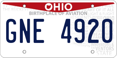 OH license plate GNE4920