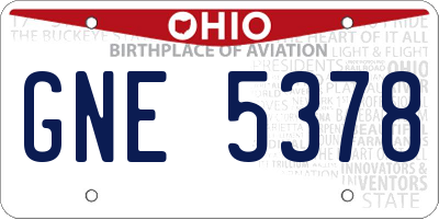 OH license plate GNE5378