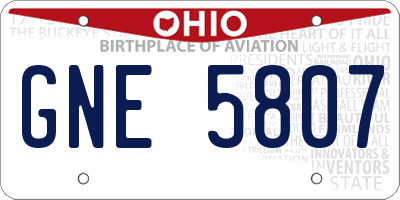 OH license plate GNE5807