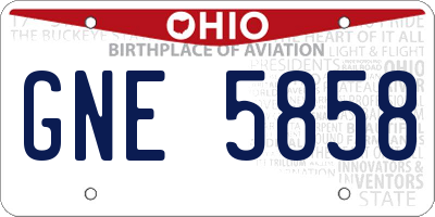 OH license plate GNE5858