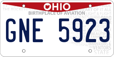 OH license plate GNE5923