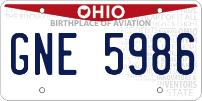 OH license plate GNE5986