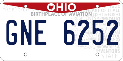 OH license plate GNE6252
