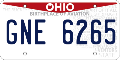 OH license plate GNE6265