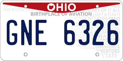 OH license plate GNE6326