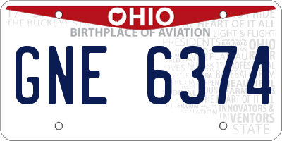OH license plate GNE6374