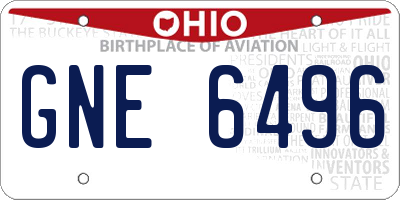 OH license plate GNE6496