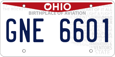 OH license plate GNE6601