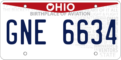 OH license plate GNE6634