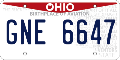OH license plate GNE6647