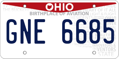 OH license plate GNE6685