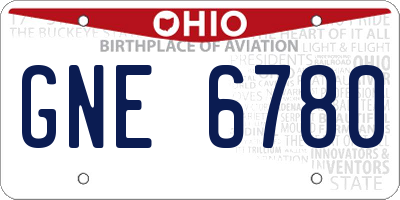 OH license plate GNE6780