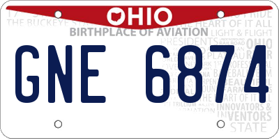 OH license plate GNE6874