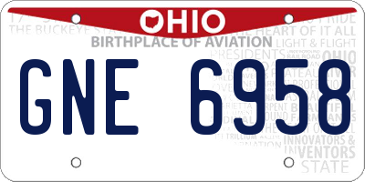 OH license plate GNE6958